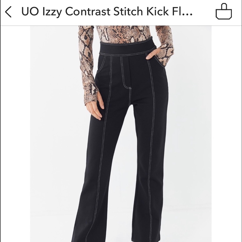 UO Black contrast stitch kick flare pant